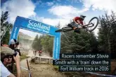  ??  ?? Racers remember Stevie Smith with a ‘train’ down the Fort William track in 2016