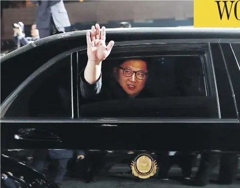  ?? KOREA SUMMIT PRESS POOL VIA THE ASSOCIATED PRESS ?? North Korean leader Kim Jong Un expressed optimism about his meeting with Donald Trump, saying the president will learn he’s not one to fire missiles toward the United States, South Korean President Moon Jae-in’s spokesman said.