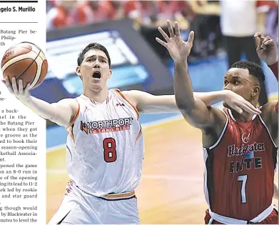  ?? ALVIN S. GO ?? ROOKIE ROBERT BOLICK led the Northport Batang Pier to victory over the Blackwater Elite, 117-91, on Wednesday to open their PBA Philippine Cup campaign on a high.