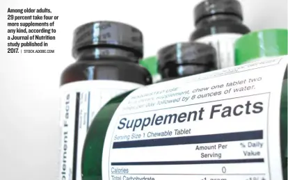  ?? | STOCK. ADOBE. COM ?? Among older adults, 29 percent take four or more supplement­s of any kind, according to a Journal of Nutrition study published in 2017.