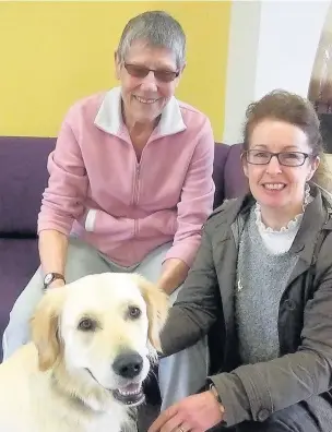  ??  ?? Sue Harper with puppy Harper and Allison Charles of Guide Dogs Cymru