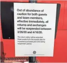  ?? NICK PEREZ/DELAWARE NEWS JOURNAL VIA USA TODAY NETWORK ?? Target posted their new return policy at their location in the Christiana Mall in Newark, Del.