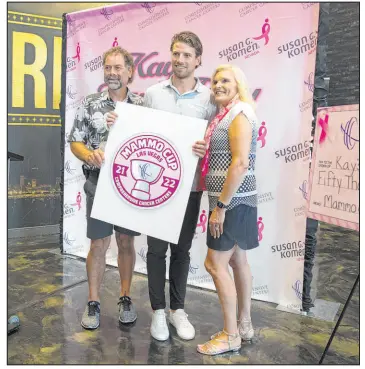  ?? Heidi Fang Las Vegas Review-journal @Heidifang ?? Golden Knights defenseman Shea Theodore on Monday with his parents, Cam and Corrine Theodore, after announcing that he and the Comprehens­ive Cancer Center combined for a $50,000 donation to his foundation, Kay’s Power Play.