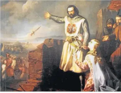  ??  ?? Alonso Pérez de Guzmán arroja el puñal a los que sitiaban Tarifa para que mataran a su hijo Pedro Alfonso (1294).