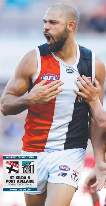  ?? ?? Saints talisman Paddy Ryder is expected to be named for the club’s clash with St Kilda at Cazalys on Saturday night. Picture: Michael Willson/AFL Photos via Getty Images.