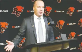  ?? FILES ?? Rick Campbell was named head coach of the B.C. Lions on Dec. 2, 2019, and added the title of co-general manager this year, but he still hasn't coached a game with his new charges after last season was cancelled.