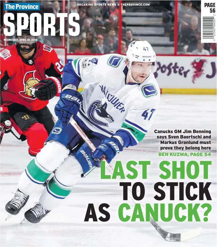  ?? — GETTY IMAGES FILES ?? Forward Sven Baertschi aims to bounce back from a difficult season and show the Canucks he has what it takes to be a solid NHL player.