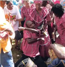  ?? PHOTO BY PAUL WILLIAMS ?? The male dancer who got into a ‘myal’ during the Maroon celebratio­ns in Accompong Town on Sunday, January 6.
