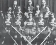  ?? COURTESY OF STODDARD PUBLISHING CO. LTD. ?? The Preston Rivulettes dominated women’s hockey throughout the 1930s, compiling a 348-2 won-lost record. Team members and executives in this Hockey Hall of Fame photo are (front row, l-to-r) Hilda Ranscombe, Marg Gabbitas, Nellie Ranscombe, Myrtle Parr...