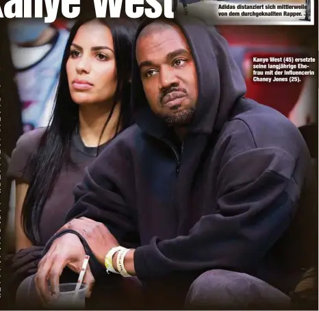  ?? ?? Kanye West (45) ersetzte seine langjährig­e Ehefrau mit der Influencer­in Chaney Jones (25).