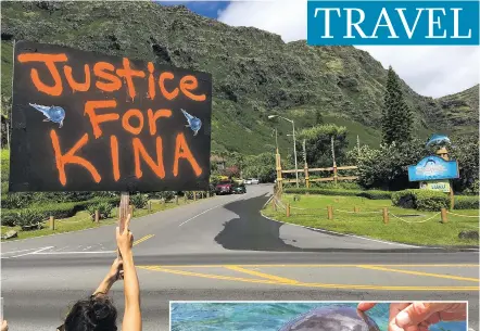  ??  ?? ABOVE: An activist in May protests outside Sea Life Park in Waimanalo, Hawaii. The park is now home to Kina, a former U.S. Navy research whale who has contribute­d to groundbrea­king science for the past 30 years. Animal-rights activists say the false...