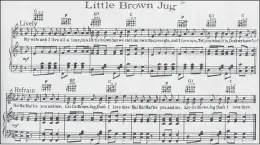  ?? SUBMITTED IMAGE ?? Musical score for a well-known and lively drinking song which includes the words gin and rum and “Ha, ha, ha!”