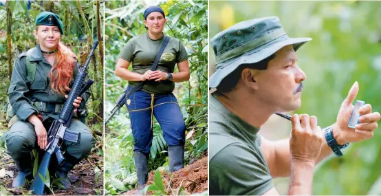  ??  ?? “Yadira Gómez” en el campamento. “Daniela” ingresó muy niña a las Farc. “Franklin Gutiérrez” lleva 19 años en la guerrilla. Era del PC.