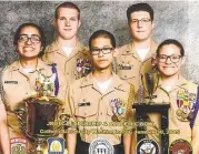  ?? Courtesy Mayde Creek High School ?? Mayde Creek High School’s 2015 Navy JROTC Academic Bowl members, from left, back row: Austin Watts (captain) and Ian Campbell; front row: Sabrina Hernandez, James Ong and Laura Delcid with trophies they earned. District names fine arts director