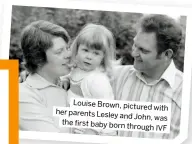  ?? ?? Louise Brown, pictured with her parents Lesley and John, was the first baby born through IVF