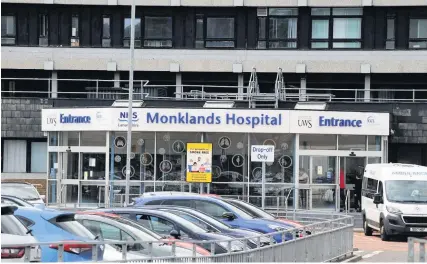  ??  ?? Precaution­s Monklands Hospital visitors will need to wear a mask and use hand gel on entering the hospital