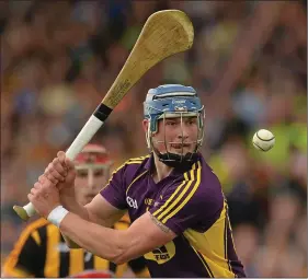  ??  ?? Wexford top scorer Ian Byrne converting one of his nine successful frees.