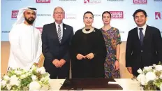  ??  ?? From left: Hamdan Butti Al Shamsi, Peter Wheeler, Huda I. Al Khamis Kanoo, Aurellie Dupont and Yeon-jean Yoon at a press conference in Abu Dhabi yesterday.