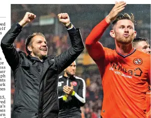  ??  ?? SHEER DELIGHT: boss Robbie Neilson and Calum Butcher celebrate at full-time