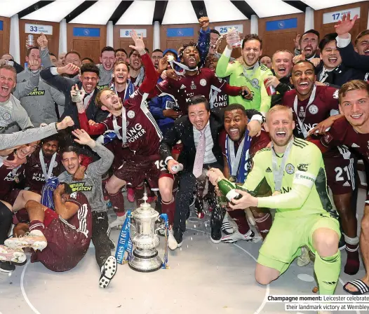  ?? PICTURE: LEICESTER VIA GETTY ?? Champagne moment: Leicester celebrate their landmark victory at Wembley