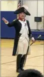  ?? GINGER RAE DUNBAR – DIGITAL FIRST MEDIA ?? Mark Schneider, an interprete­r with Colonial Williamsbu­rg, speaks to Downingtow­n students on Friday portraying Marquis de Lafayette.