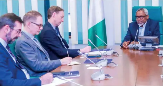  ?? ?? Speaker, House of Representa­tives, Femi Gbajabiami­la (right) during a meeting with the European Union Election Observatio­n Mission delegation led by Mr Barry Andrews (1st left) on a courtesy visit to the Speaker at the National Assembly in Abuja on January 27, 2023.