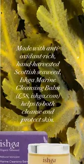  ??  ?? Made with antioxidan­t-rich, hand-harvested Scottish seaweed, Ishga Marine Cleansing Balm (£38, ishga.com) helps to both cleanse and protect skin.