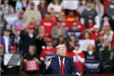  ?? CHARLIE NEIBERGALL — THE ASSOCIATED PRESS ?? President Donald Trump speaks during a campaign rally at Drake University, Thursday in Des Moines, Iowa.