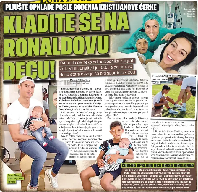  ??  ?? Eva i Mateo u naručju tate i brata Kristijano Žunior ima već sedam godina Georgina je
Kristijanu rodila Alanu
Martinu