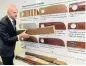  ??  ?? Bentley customer host Nigel Lofkin explains the wood veneer production process.