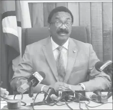  ??  ?? Attorney General Basil Williams speaking at yesterday’s press conference.