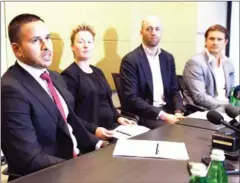  ?? AFP ?? From left to right: Usman Khawaja, Clea Smith, Australian Cricketers’ Associatio­n Chief Executive Alistair Nicholson and Shane Watson hold a press conference in Sydney yesterday.