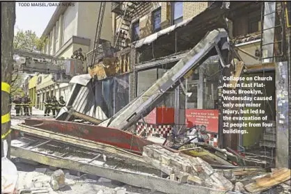  ?? TODD MAISEL/DAILY NEWS ?? Graham Rayman Collapse on Church Ave. in East Flatbush, Brooklyn, Wednesday caused only one minor injury, but led to the evacuation of 32 people from four buildings.