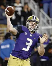  ?? AP FILE ?? Washington QB Jake Browning has thrown for more than 9,000 yards and 78 touchdowns the past three years. Since only 19 of those scoring passes came last season, he enters the season as a long shot in the Heisman Trophy race. But with the Huskies picked to win the Pac-12, he’s definitely a dark-horse candidate.