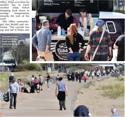  ??  ?? Swansea Prom and beach saw hugh crowds enjoying the sun.