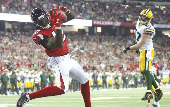  ?? | AP ?? Falcons wide receiver Mohamed Sanu caught this touchdown pass from Matt Ryan in Week 8 last season to help Atlanta pull out a 33- 32 victory against the Packers.