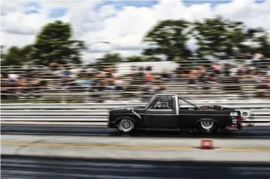  ??  ?? Although Brian’s previous 5.21-second eighth-mile at 137 mph and 9.28-second trip through the quarter-mile in 2018 had already earned him the honor of owning the world’s quickest 7.3L-powered truck, he broke into the 4s in June of 2019. After cutting a .488 light and grabbing a 1.20-second 60-foot, Brian collected his first 4-second time slip at the end of the track (the previously-mentioned and current best, 4.92 at 144 mph). At the next two ODSS events, he would put up a 1.15-second 60-foot, followed by a 1.14-second 60-foot—evidence that 4.80s should be obtainable at the current power level.