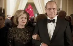  ?? Matt Kennedy/Annapurna Pictures ?? Amy Adams, left, as Lynne Cheney and Christian Bale as Dick Cheney in Adam McKay’s “Vice,” which leads the Golden Globes film categories with six nomination­s.