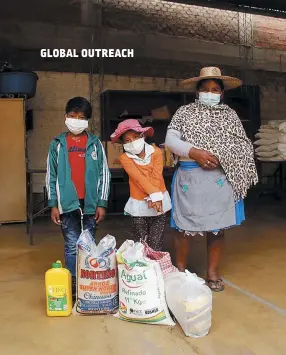  ??  ?? CBM partnered with local churches to enable pastors to buy food and distribute it; (above) a family in Bolivia receives some food essentials.