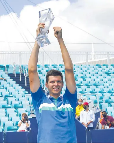  ?? Photo / AP ?? Poland’s Hubert Hurkacz won the biggest title of his career at the Miami Open.