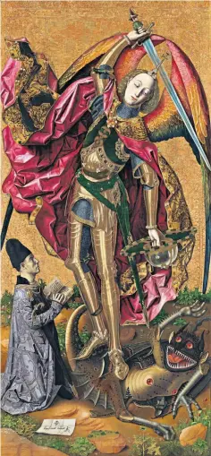  ??  ?? Colossal: Bartolomé Bermejo’s 1468 painting St Michael Triumphant Over the Devil