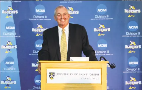  ?? Pat Eaton-Robb / Associated Press ?? Hall of Fame basketball coach Jim Calhoun speaks at the University of Saint Joseph in West Hartford on Thursday.