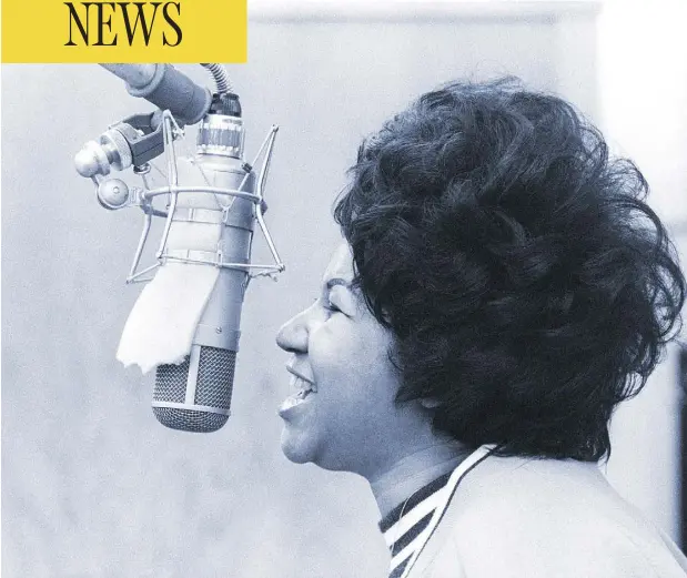  ?? MICHAEL OCHS ARCHIVES/GETTY IMAGES ?? Singer Aretha Franklin, known as the Queen of Soul, lays down a track in the Atlantic Records studio in New York City in early 1969 during a session for the song “The Weight.” Franklin, who died on Thursday, was honoured with tributes from everyone from Barack Obama to Elton John.