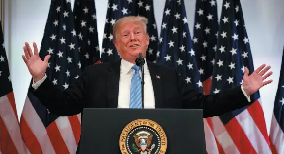  ?? AP PHOTO ?? U.S. President Donald Trump speaks during a news conference in New York during the United Nations General Assembly on Wednesday.