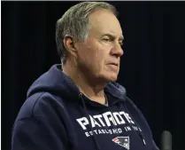  ?? STEVEN SENNE - THE ASSOCIATED PRESS ?? New England Patriots head coach Bill Belichick takes questions from reporters before an NFL football practice, Wednesday, Sept. 18, 2019, in Foxborough, Mass.