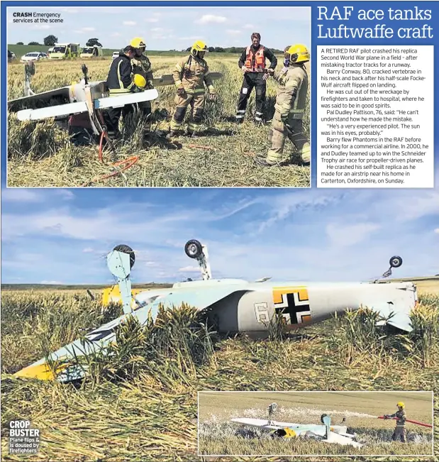  ??  ?? CRASH
CROP BUSTER Plane flips & is doused by firefighte­rs