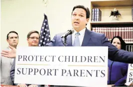  ?? DOUGLAS R. CLIFFORD Tampa Bay Times ?? Gov. Ron DeSantis defended the six-week abortion ban he signed into law and took aim at former President Donald Trump on the issue on May 16.