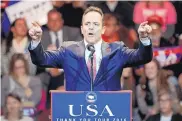  ?? JOHN MINCHILLO/ASSOCIATED PRESS ?? Kentucky Gov. Matt Bevin speaks before the arrival of President-elect Donald Trump during the first stop of Trump’s post-election tour in Cincinnati.