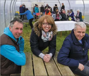  ?? Photo by John Reidy. ?? Castleisla­nd Community Garden manager Willy Reidy (left) pictured with committee members Lisa Cronin and Seán Hanly of Oileán Beó, after the blessing of the garden by Monsignor Dan O’Riordan in April 2016.