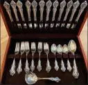  ?? COURTESY MARNI JAMESON ?? The market value of silver flatware, like this service for 12 of Towle El Grandee sterling, ranges from $14,000 new to a tenth of that for a melt value.